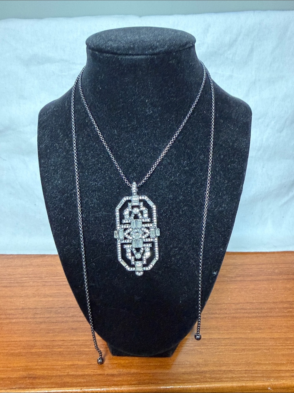 White House Black Market Silver-Tone Crystal Pendant Necklace Adjustable length